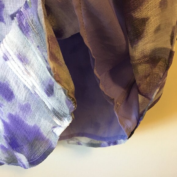 Vintage Y2K Chiffon Floral Watercolour Short Sleeve Button Up Pintuck Shirt - Picture 6 of 16